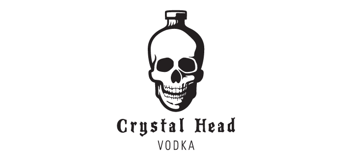 image of a skull with logo text Crystal Head Vodka